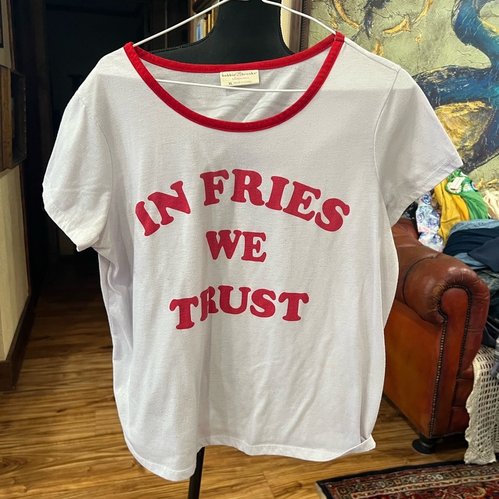 Bobbie Brooks White Tee with Red Trim and Print